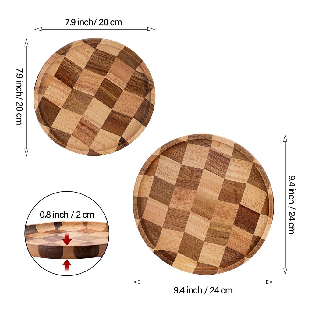 TJ POP Round Acacia Natural Wood Set of cutting tray with lacquer Suitable for direct food Perfect for everyday use and commercial Easy to Tray,