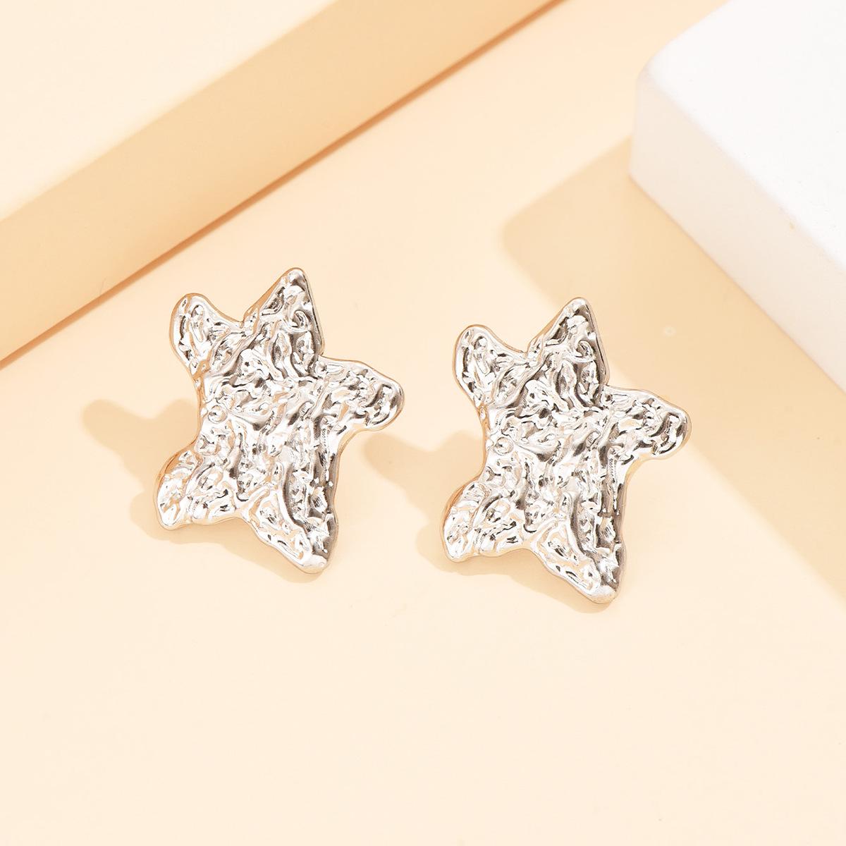Retro Irregular Hammered Starfish Stainless Steel Earrings - Fresh Vacation Style