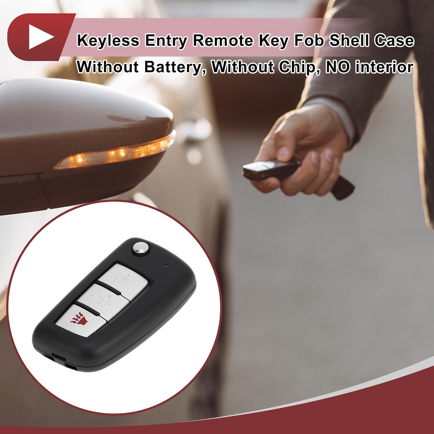 

3 Buttons Key Shell Case for Nissan Rogue 2014-2018 Keyless Entry Remote Key Fob Replacement Case