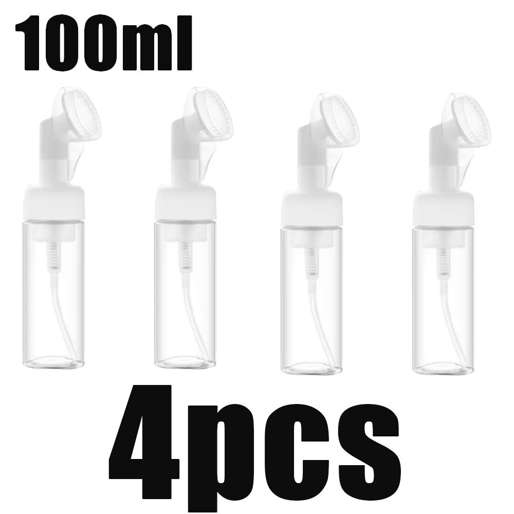 1/2/4pc 100ml Empty Facial Cleanser Mousse Foam Gel Head Wash Brush Foam Bottle Silicone Brush Refillable Shampoo Pump Dispenser