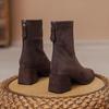 French suede high-heeled short boots women's autumn and winter 2025 new thick heel square head thin boots Martin women's boots socks boots