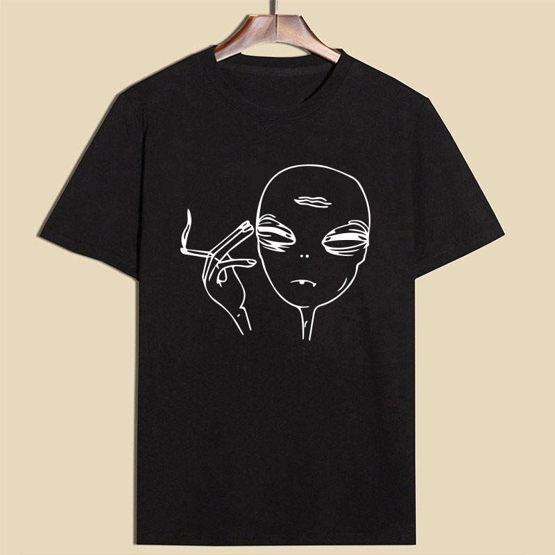 Premium Quality Alien Smoking T-shirt Funny Graphic Print Tees For Women