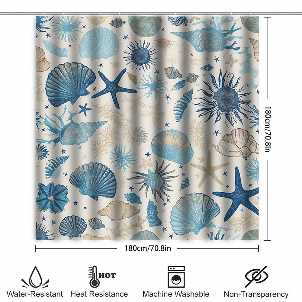 Rideau de douche Élément Océan Bleu Imperméable et Anti-moisissure Rideau de Salle de Bain Rideau de Douche Style Méditerranéen Tissu