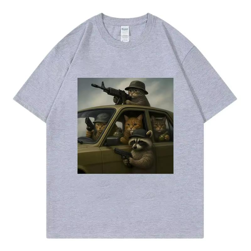 Funny Cat Gang Graphic T Shirts Men Women Vintage Fashion Short Sleeve T-shirts High Quality Cotton Oversized T-shirt Streetwear
