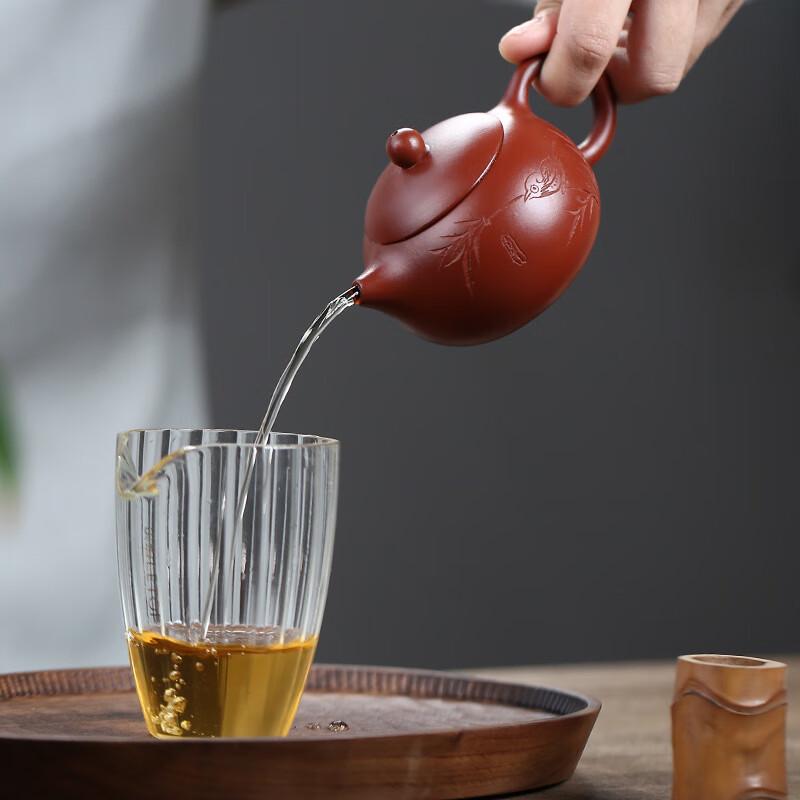Handmade Dahongpao Zisha Xishi Teapot with Engraved Bamboo