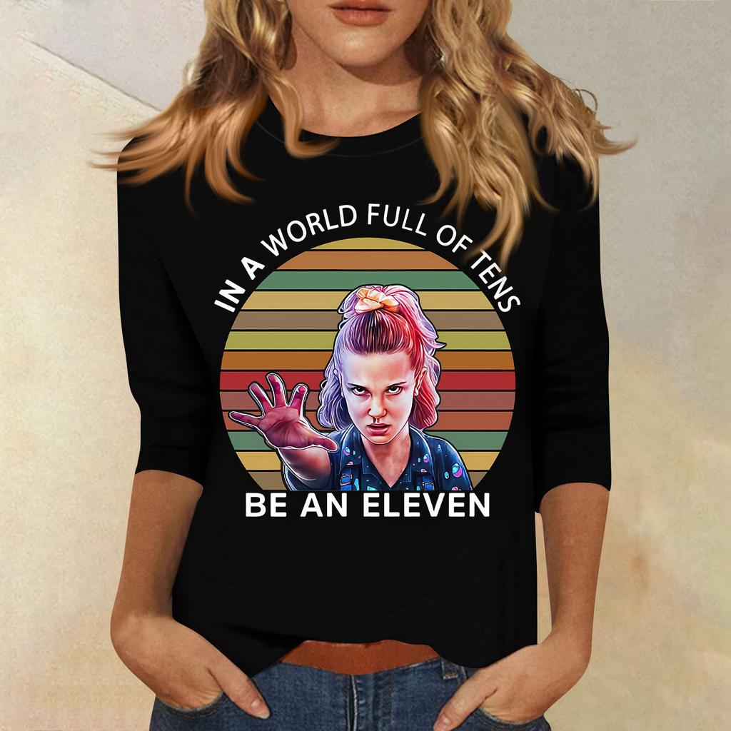 3/4-Ärmel Oberteile für Damen T-Shirt Lässig Print Oberteile T-Shirt Rundhals Pullover Bluse