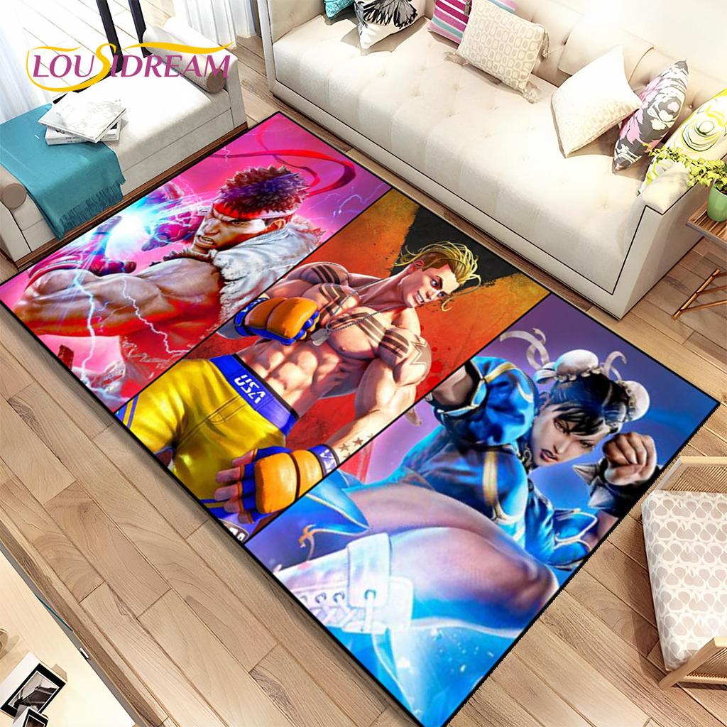 Street Fighter Retro Game Gamer Area Koberec,Koberec do obývacího pokoje Ložnice Pohovka Dekorace rohožky, Protiskluzová podložka Kid Play