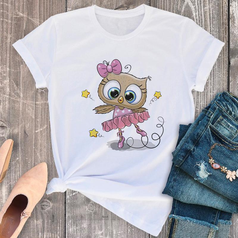 

Summer Women s T-Shirt Fashion Cute Owl Printed Ladies Tshirt Harajuku Short Sleeve White Large Size Top Female T Shirt Dropship XXXL білий