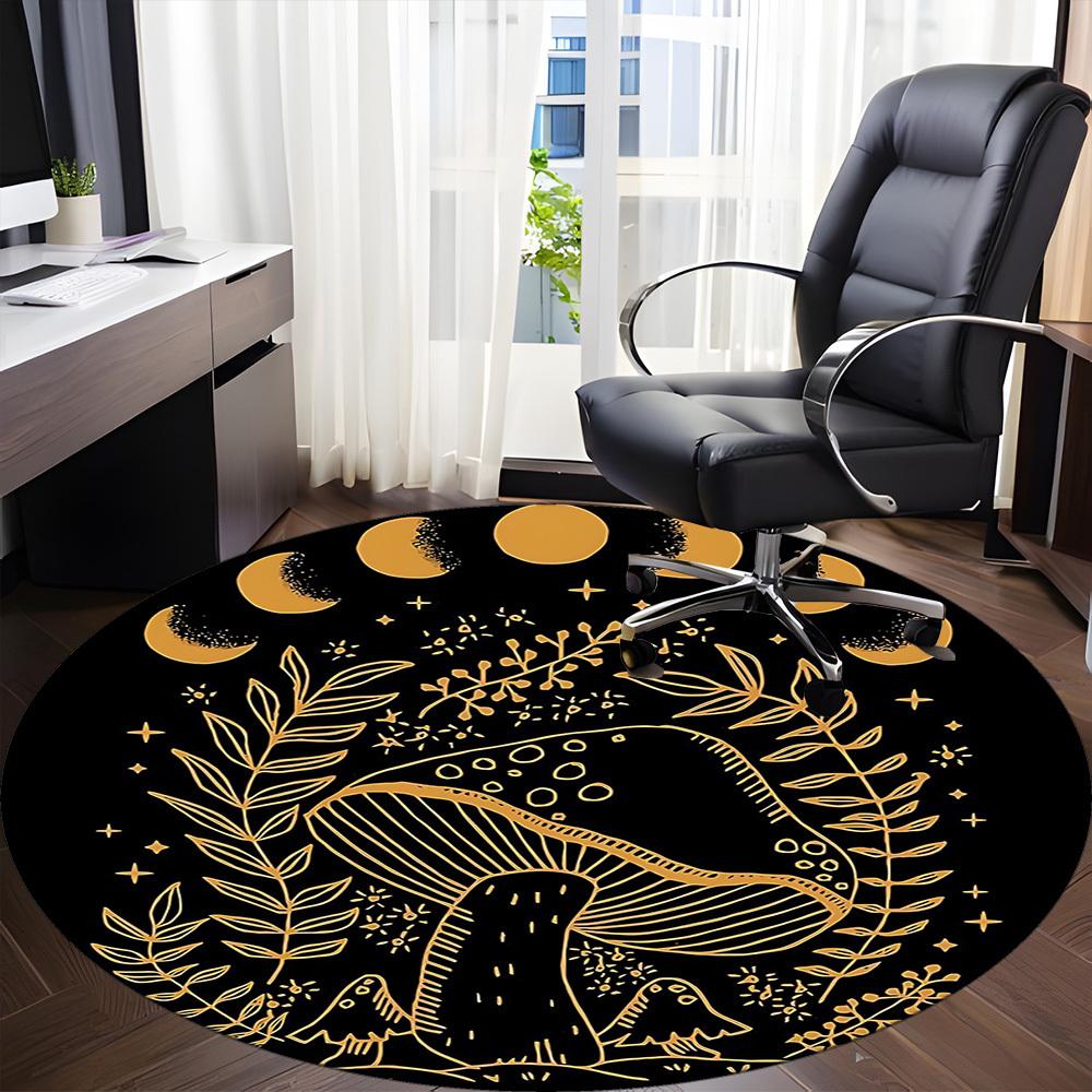 1pc Moon Phase Mushroom Phase Office Round Area Rug,  Mat Suitable For Office, Under Office Chairs Bedroom Living Room Home Decor, Room Deco
