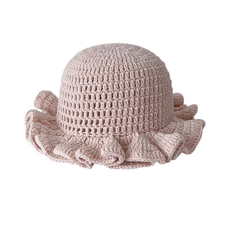 New Colorful Crochet Ruffle Brim Knit Bucket Hats Winter Woman Handmade Stretch Fisherman Cap Outdoor Warm Windproof Beanie Hat