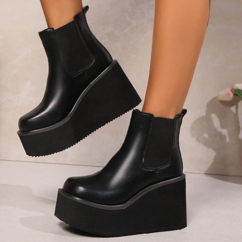 Large size autumn new punk subculture versatile thick bottom slope heel elastic long tube fashion boots