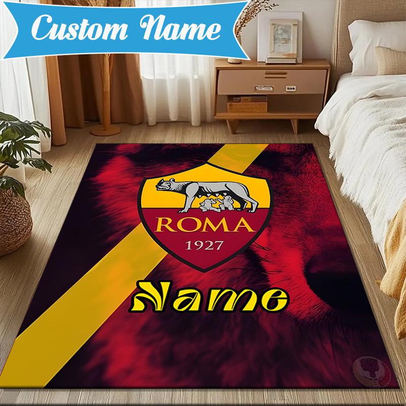 Custom Name Roma Football Crest Emblem Rug Game Carpet, Floor Mat for Bedroom Living Room Entryway Rug, Home Decor Idea Gift for Christmas Birthday