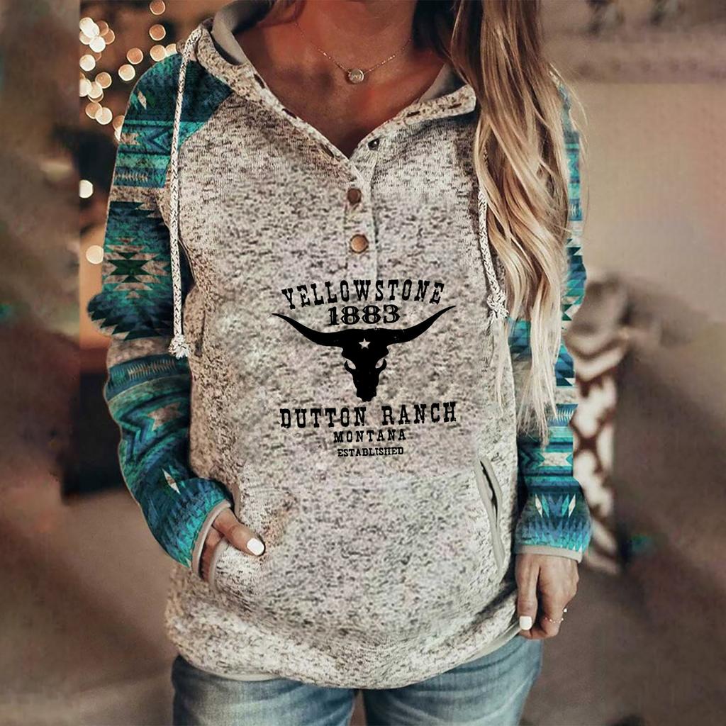 Damska bluza casualowa z nadrukiem, z okrągłym dekoltem i długim rękawem