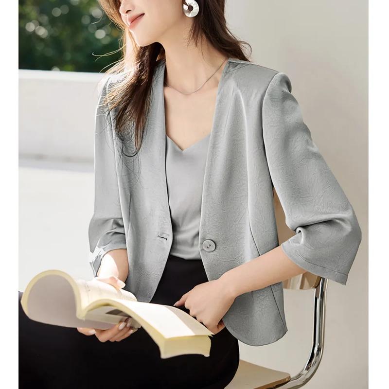 

Women s Short V-Neck 3/4 Sleeve Open Blazer M синий