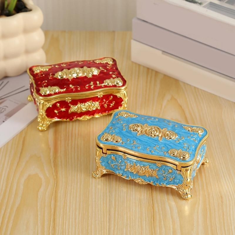Traditional Floral incised Jewelry Storage Box for Women Built from strong Alloy Featuring Glossy Finish