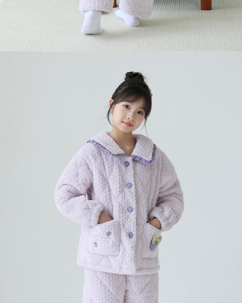 Lulu Cow Girls' Winter Flanell Gesteppter Pyjama - Warme Dreilagige Nachtwäsche für Mittlere und Große Mädchen