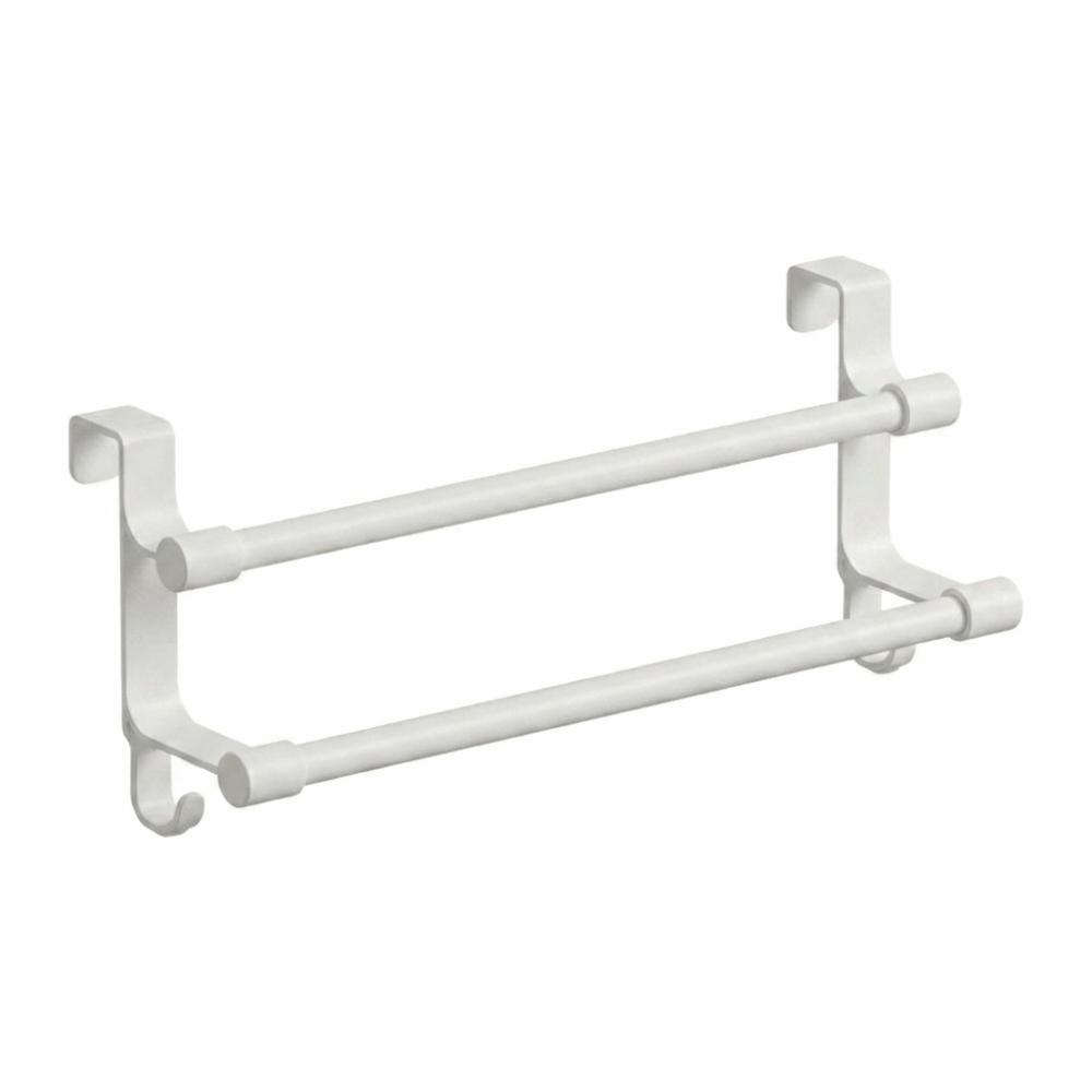Punch-Free Double Rod Towel Rack Heavy Duty Bath Towel Organizer Bathroom 36cm white