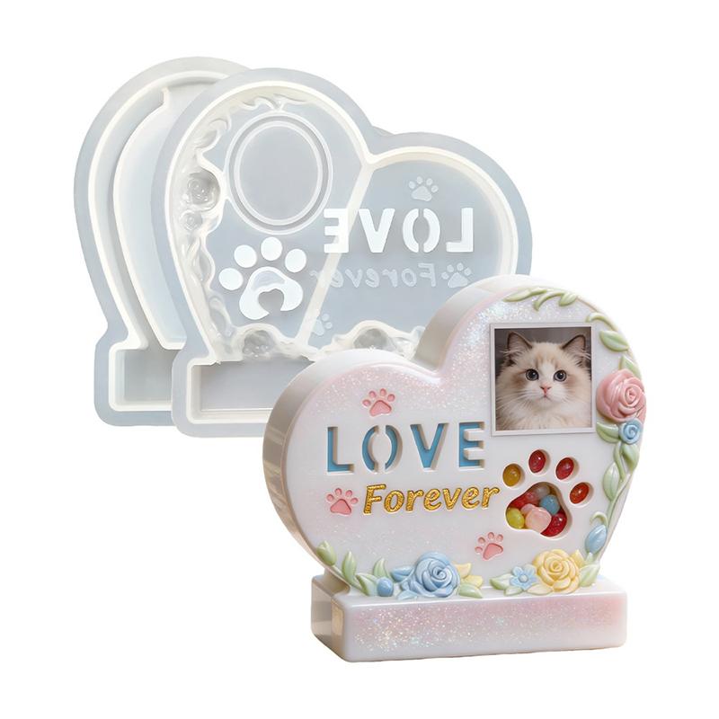 Diy Heart-Shaped Pet Photo Frame Epoxy Mold: Cat And Dog Pet Resting Tombstone Resin Plaster Ornament