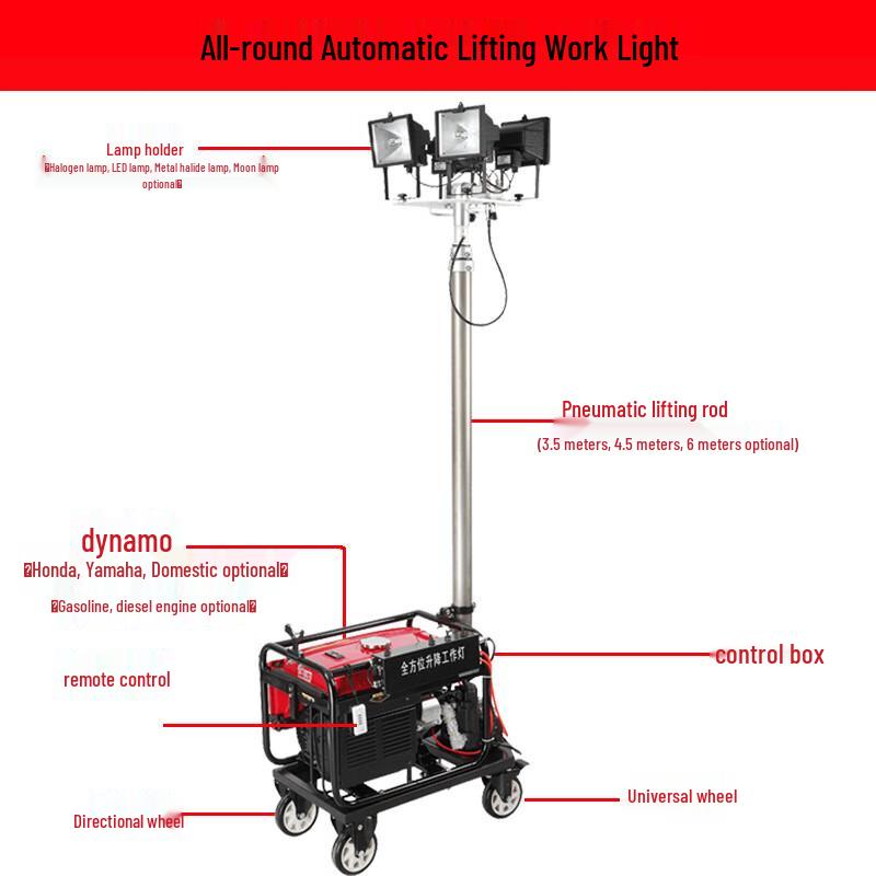 Mobile Emergency Light Tower with 3m Manual Lift & 3kW Gasoline Generator