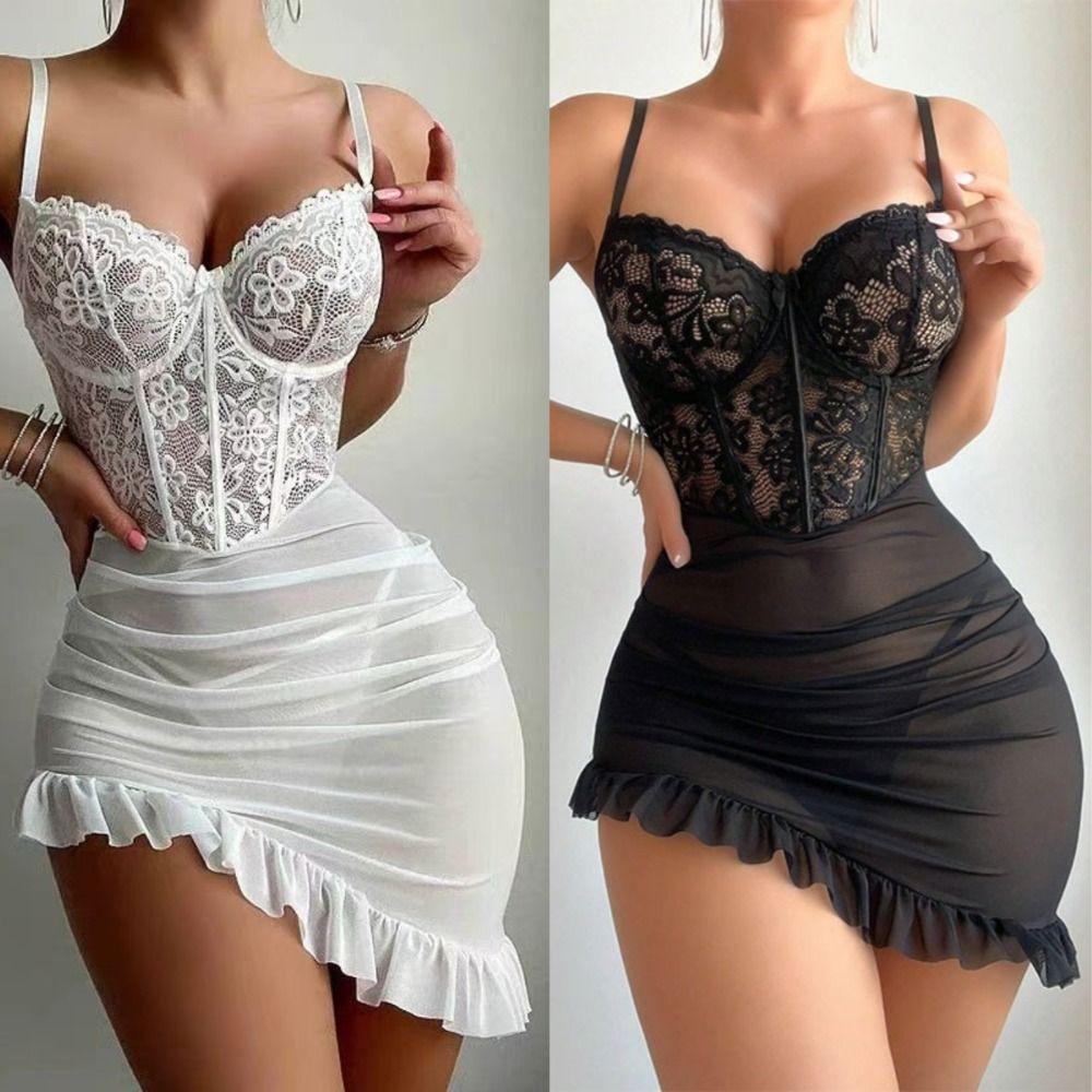 Bodysuit Transparent Lingerie Set Lace Push Up Bra Sexy Night Dress For Women