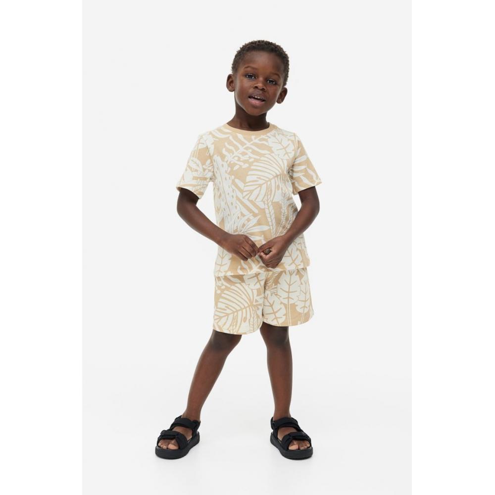 

Хлопковая футболка HM, бежевые тропические листья