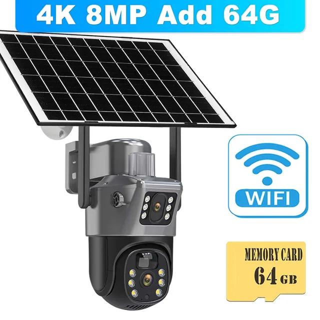 4K 8MP Dual Lens Solar Outdoor WiFi Surveillance Cameras PIR Human Detection Security Protection PTZ CCTV Camera