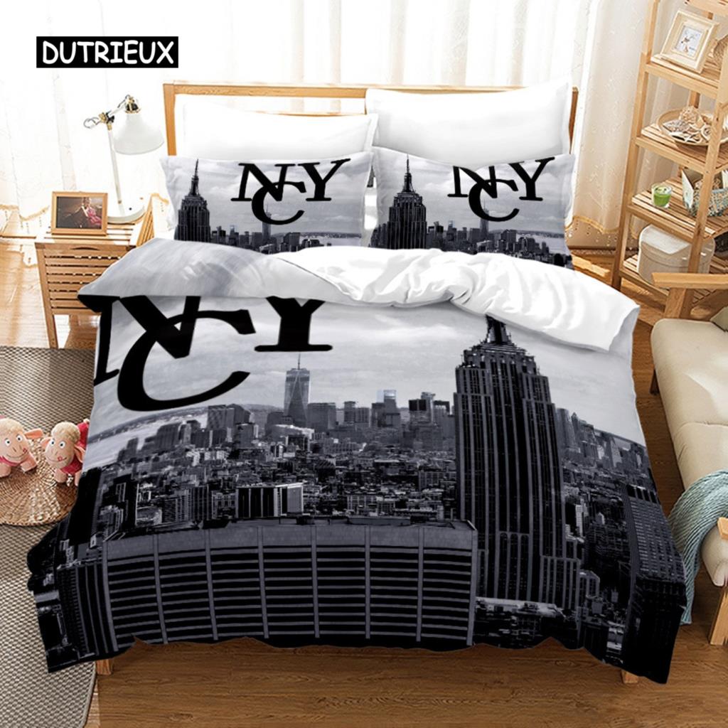 

Комплект постельного белья с видом на ночной город Нью-Йорк, размер Queen, пододеяльник, наволочка, комплект мягкого домашнего текстиля, постельное белье EU Double(200x200cm)