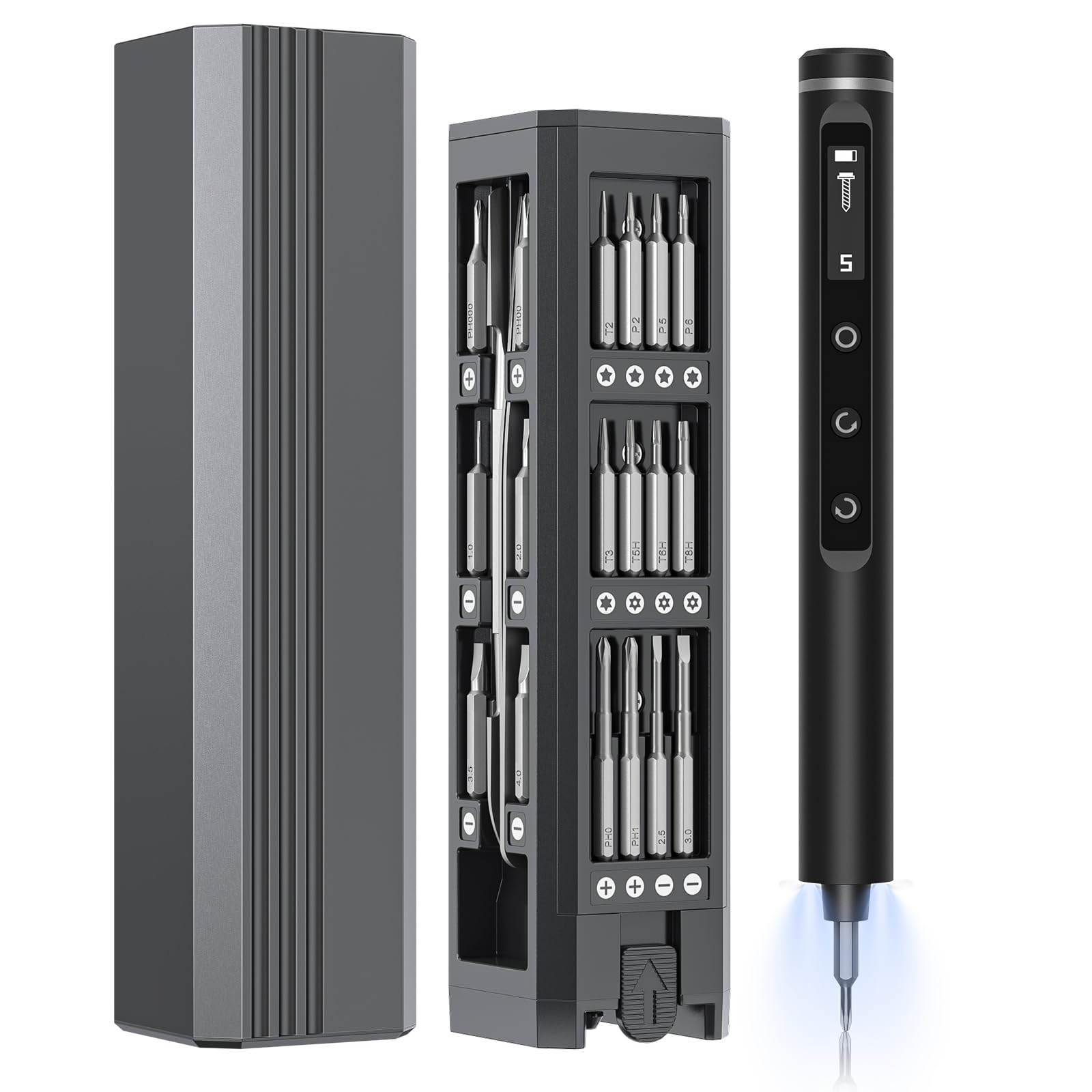 

3.7V Электрическая отвертка Мини Набор прецизионных отверток 42 Магнитные биты,Магнитное хранение,Светодиодная подсветка Ремонтный инструмент для электроники