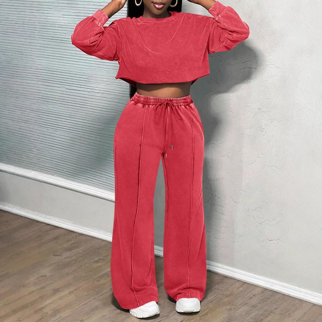 Women's Spring Fall Long Sleeve Casual Sets Washed Hoodie Sweatshirt 2 Piece Outfit Trendy Loose