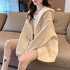 Loose Plus Size College Style Hooded Cardigan Sweatshirt: Non-Fleece 250g / Fleece-Lined 360g