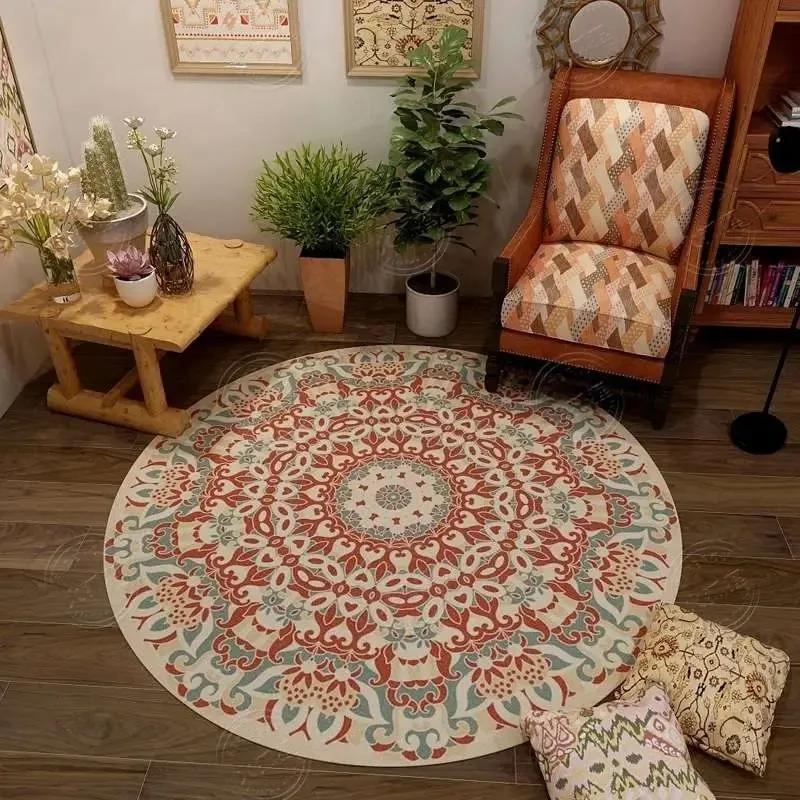 

Persian Retro Ethnic Style Round Living Room Rug Coffee Table Hanging Chair Swivel Chair Floor Mat Bedroom Bedside Rug 60cm