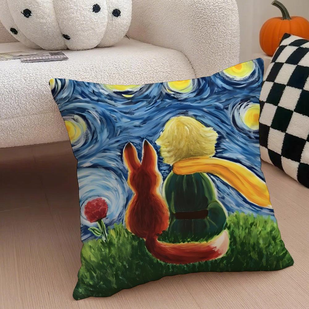 Healing The LLittle Prince Painting Fairy Tale Cushion Cover Throw Pillow Cover Hidden Button Durable Polyester Chair Cushion