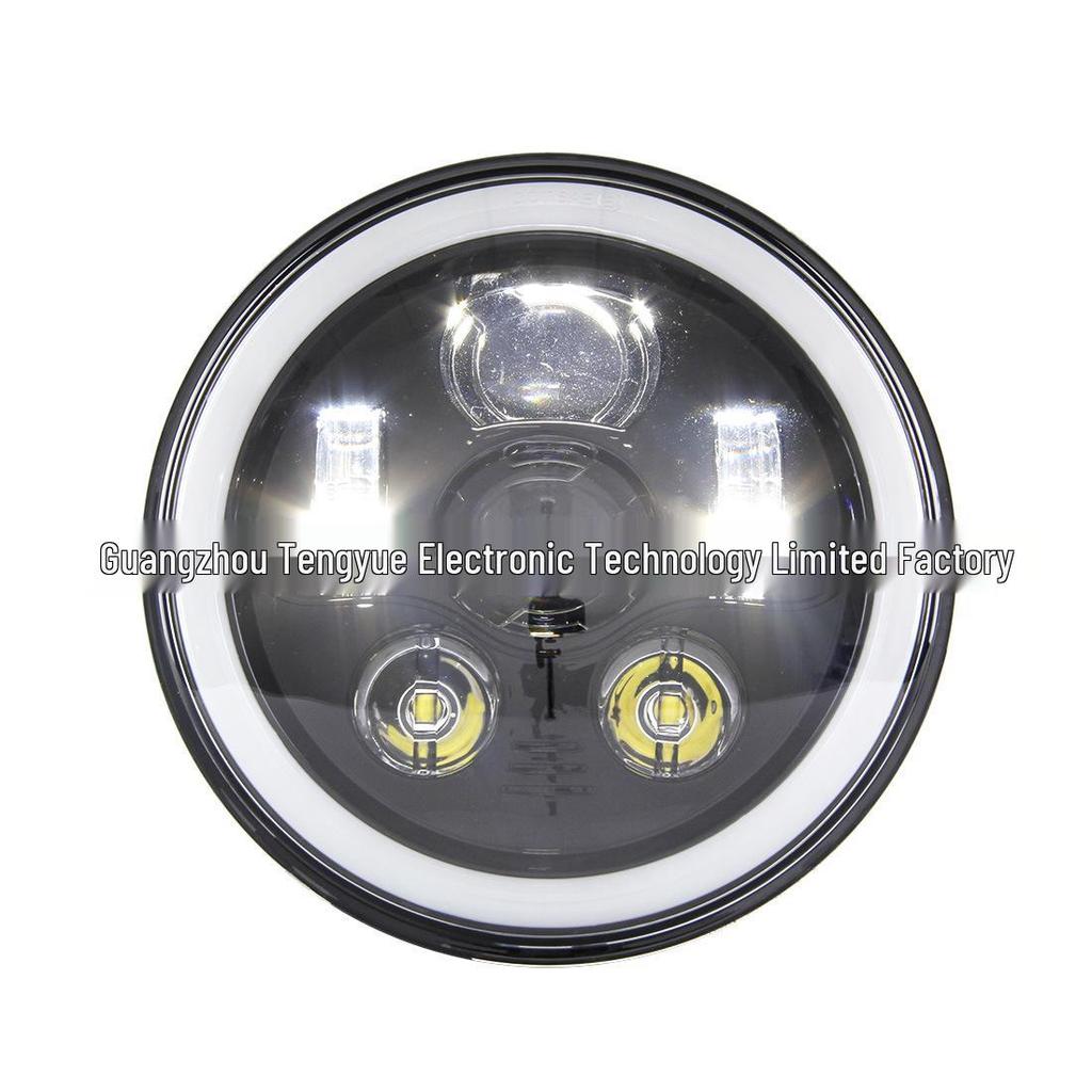 45W 7" Full Circle LED Headlight for Jeep & Harley with White/Yellow DRL, High & Low Beam