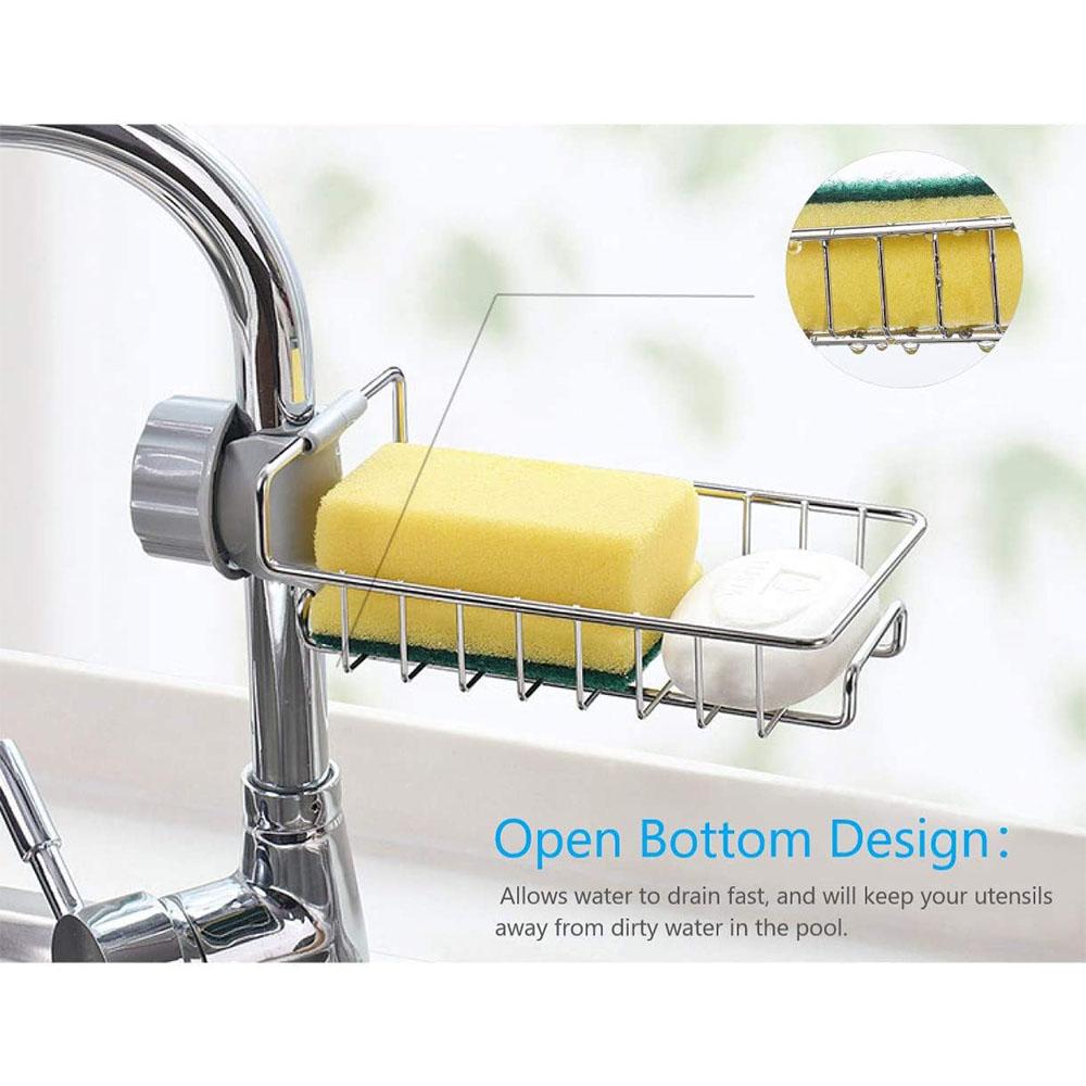 Stainless Steel Kitchen Faucet Non-Slip Storage Rack for Soap/Sponges, Sink Caddy Organizer, Sink Draining Rack