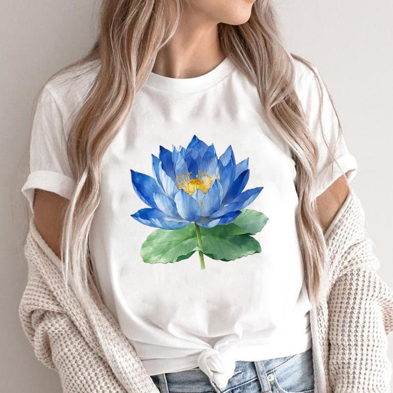 (Asian Size) T leopard flower Graphic Female Women's Clothing Top O-neck Tee Fashion Print Casual Short Sleeve T-shirts 