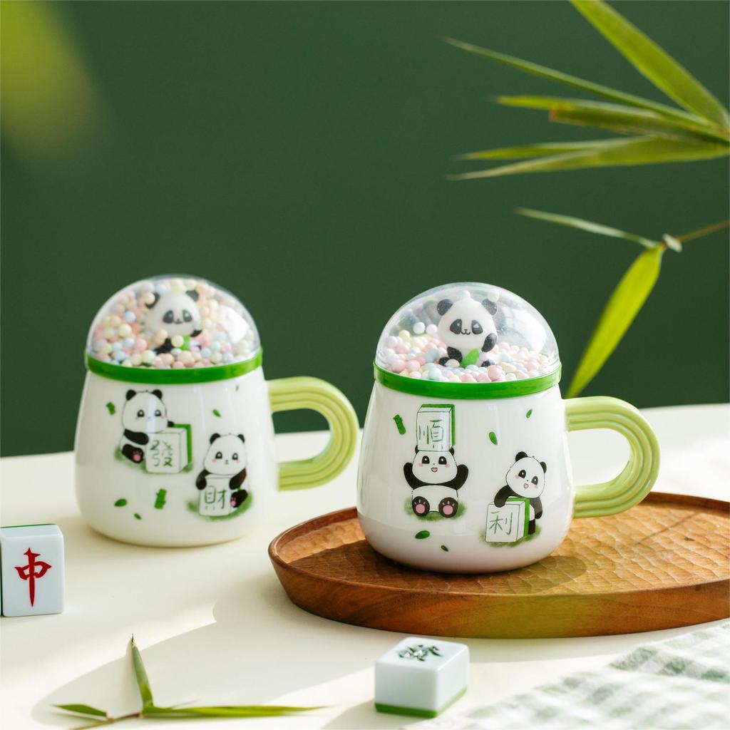 Cute Pet Panda Student Water Cup Ceramic Cup with Lid High Value Drinking Water Cup Office Coffee Cup Mug Souvenir