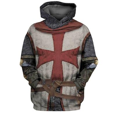 Erkek Tapınak Şövalyeleri Grafik Baskılı Haçlı Kapüşonlu Sweatshirt Sokak Giyimi Tasarımcı Günlük Büyük Beden Uzun Kollu Kapüşonlu