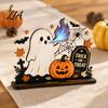 Festive Entryway Countertop Accents Halloween Ghost Ornaments with Pumpkin Tombstone and Bat Elements, Wooden Gift for Home Decor Tabletop Decorations