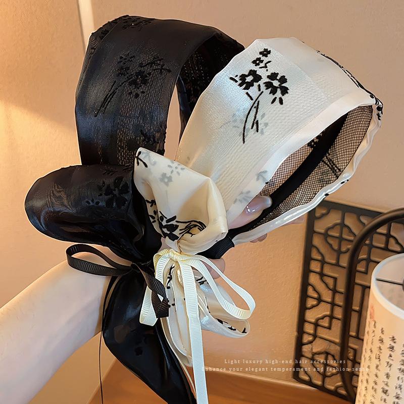 Chinese Style Satin Wide Edge Hair Band Bow Wrap Sweet Elegant Ribbon Headband Hair Accessories