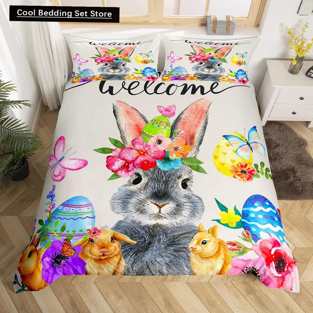 Kids Cartoon Rabbit Carrot King Queen Duvet Cover Boys Girls Cute Bunny Bedding Set Animal Quilt Cover Polyester Comforter Cover