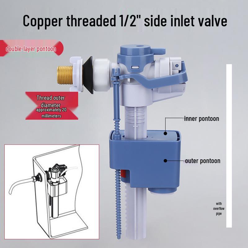 Uniwersalny zawór napełniający z bocznym dopływem do toalety i zawór stopowy