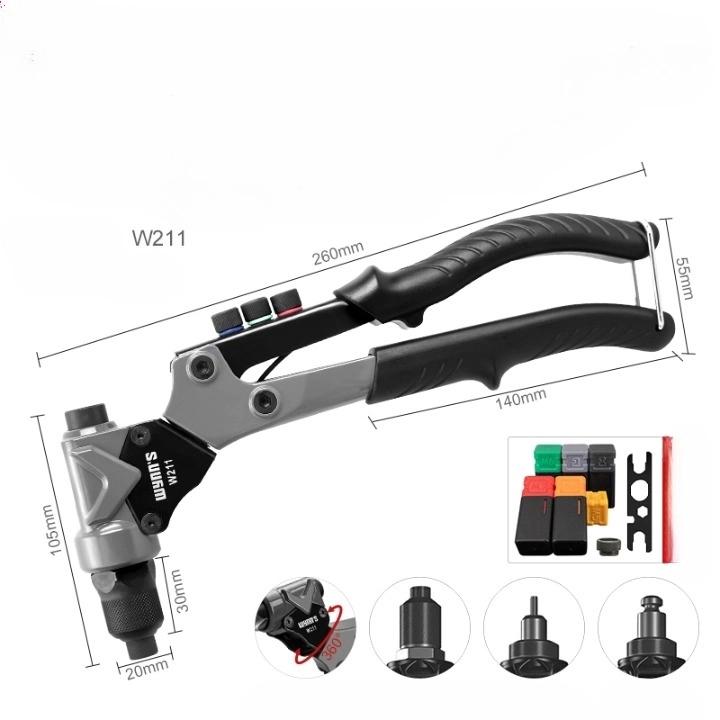 Manual Rivet Gun Set with 16 Sizes of Rivet Heads, Heavy-duty One-handed Rivet Gun Tool for Metal, Plastic and Leather