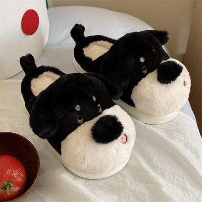 Cartoon Hunde Hausschuhe für Damen Winter Indoor Paar Warm Kunstfell Schuhe Flip Flops Niedliche Tiere Plüsch Plateau Herren Hausschuhe