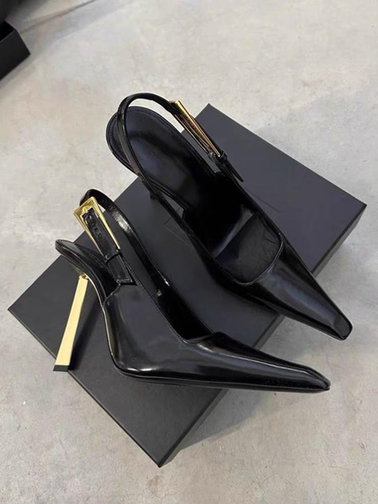 Women Elegant Patent Leather Pointed Toe Stiletto Sandals Summer Fashion Party Banquet High Heel Shoes