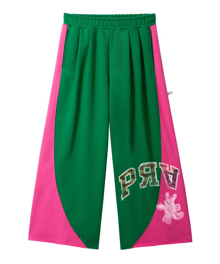 Yankoaleupeu American Rabbit Double-Pleat Sweatpants - Green/Magenta Pink
