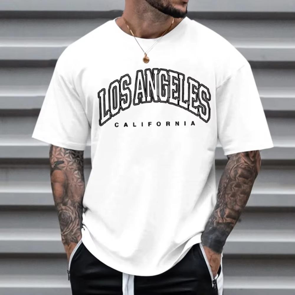 Letní móda Retro pánská anglická písmena těžké váhy 100% bavlna s kulatým výstřihem s potiskem Vysoce kvalitní neformální tričko Fitness Street
