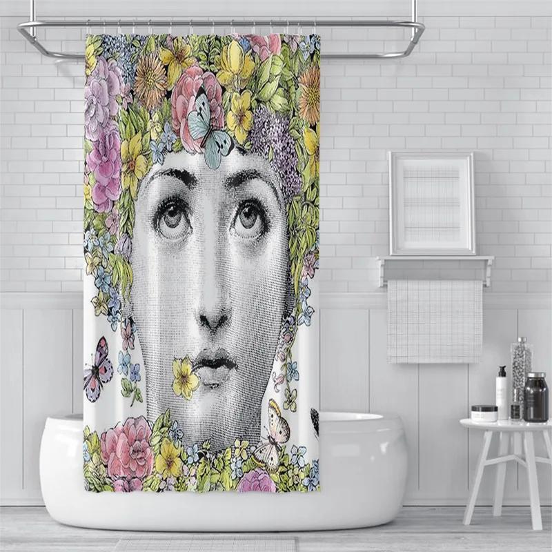 3D Shower Curtain European And American Abstract Figures, Flowers, Toilet Partition Curtains, Simple Curtains With Accessories