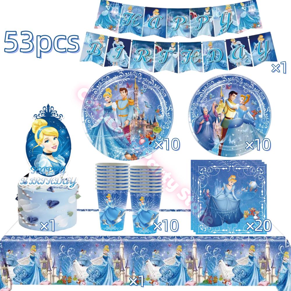 Cinderella Birthday Party Decoration Princess Balloons Cups Plates Banner For Girls Party Favor Gifts Baby Shower Photo Props