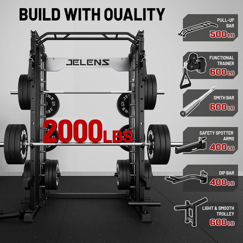 Smith Machine for Home Gym, Multi-Function M12 Power Cage with Cable Crossover System, Squat Rack with Smith Bar, Customized