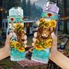 1PC Sunflower Highland Cow Farm Print 750ml Color Plastic Sports Water Bottle Leakproof Flip Straw Lid Suitable for Sports Office Home Use